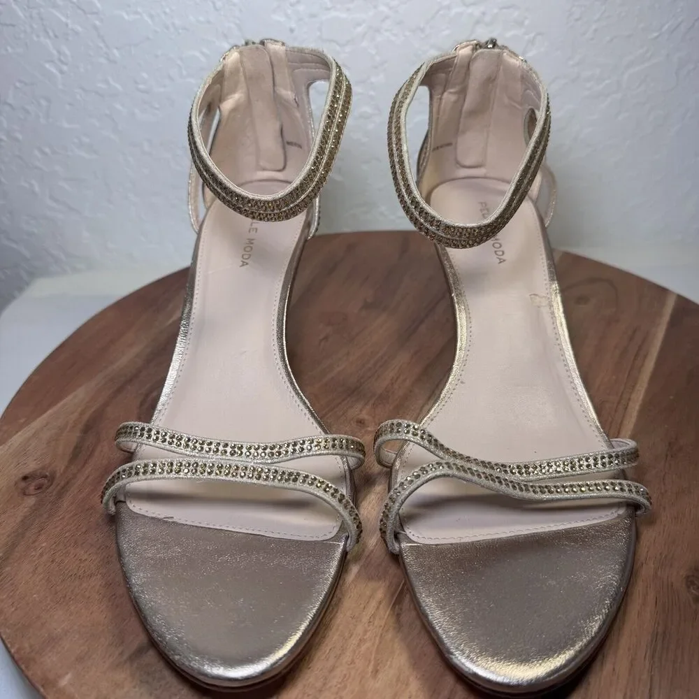 Pelle Moda Vero Cuoio Metallic Rhinestone‎ Ankle Strap Kitten-Heel Size 10